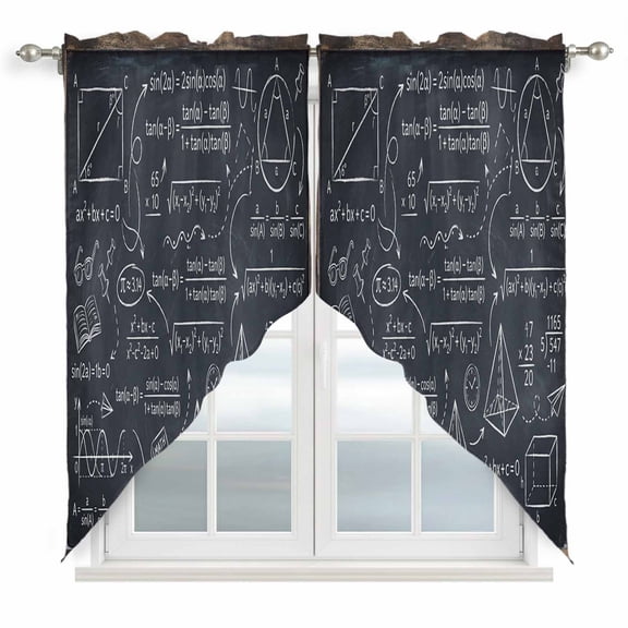 Mathematics Equations Swag Valances for Windows, Kitchen Curtains 36 Inch Length 2 Panels Set, Blackboard Math Numerical Geometric Short Curtains for Small Windows Rod Pocket Cafe Curtains 28"x36"