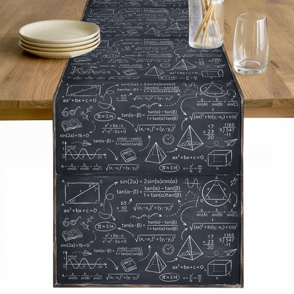 Mathematics Equations Table Runner - 36 Inch Long Blackboard Math Numerical Geometric Cotton and Linen Blended Dress Scarves Farmhouse Table Runner for Kitchen Dining, Coffee Table, 13" x 36"