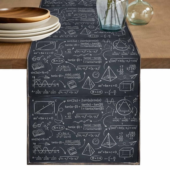 Mathematics Equations Table Runner 36 Inches, Blackboard Math Numerical Geometric Bed Runner Dresser Scarves Tabletop for Indoor Outdoor Parties/Ceremony/Banquet, 13"x 36"