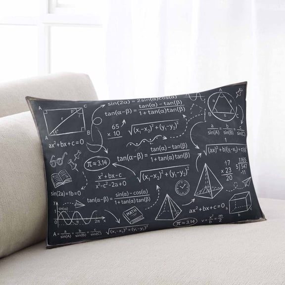 Mathematics Equations Throw Pillow Covers, Blackboard Math Numerical Geometric Soft Breathable Pillow Cases with Invisible Zipper, Standard Pillowcases for Couch Bed Sofa Chair 20x26 Inches