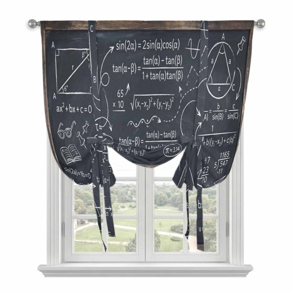 Mathematics Equations Tie Up Curtains for Windows, Adjustable Balloon Window Shades, Blackboard Math Numerical Geometric Kitchen Window Treatments Farmhouse Short Curtains with Rod Pocket 42"x45"