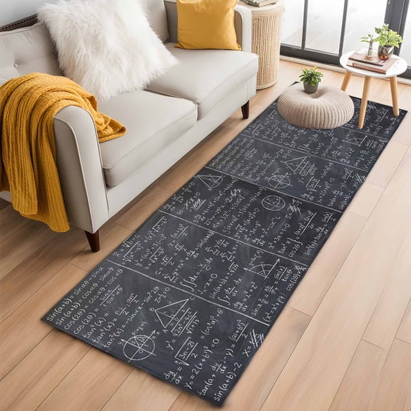 Mathematics Formulas 2'x6' Runner Rugs for Hallway Kitchen Bedside Non Slip, Blackboard with Math Numerical Geometric Entryway Rug Runners with Rubber Backing, Long Carpet Runner for Laundry Room