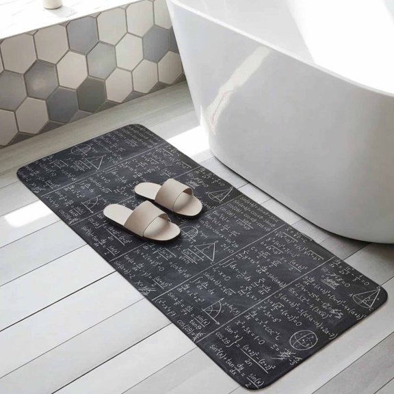 Mathematics Formulas Bathroom Runner Rugs Non Slip Washable Absorbent Narrow Long Bath Mat Blackboard with Math Numerical Geometric Runner Rugs for Kitchen Hallway Bedroom Laundry 15.7"x47.2"
