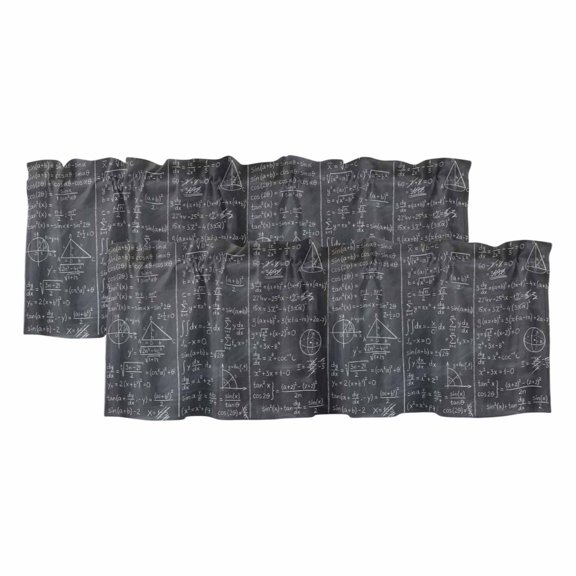 Mathematics Formulas Curtain Valances for Windows, Kitchen Valance Window Treatments Panel 2 Pack, Blackboard with Math Numerical Geometric Rod Pocket Short Curtains for Bathroom Bedroom 42 x 12 Inch