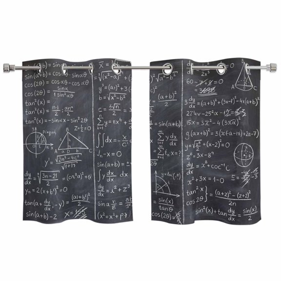 Mathematics Formulas Kitchen Curtains Window Panels, Blackboard with Math Numerical Geometric Insulated Window Treatment Curtain, Grommet Curtains for Bedroom/Living Room, 2 Piece 27.5"Wx39"L