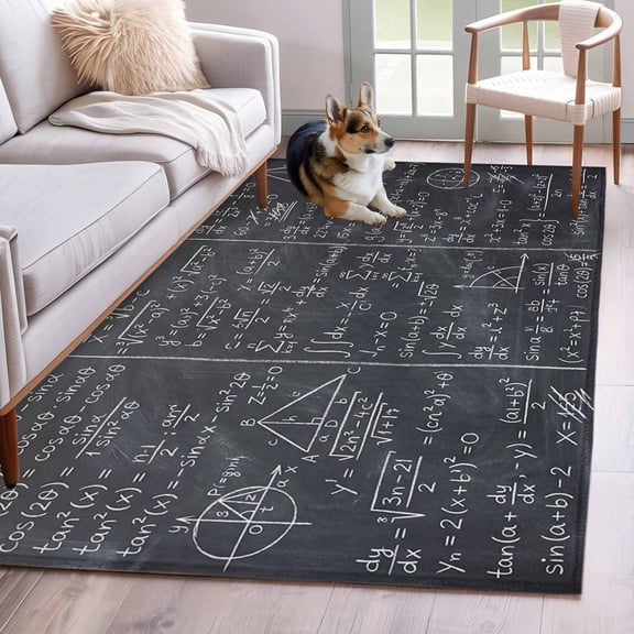 Mathematics Formulas Kitchen Runner Rug 2.7x5 Washable Runners for Hallway Non Slip Blackboard with Math Numerical Geometric Large Area Rug Indoor Floor Carpet for Bathroom Laundry Entryway Bedroom