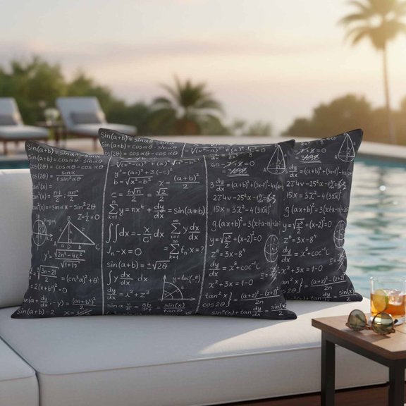 Mathematics Formulas Outdoor Pillow Covers 20x12 Inch Lumbar Pillow Covers Set of 2 Waterproof Decorative Throw Pillow Cases Blackboard with Math Numerical Geometric Cushion Covers for Patio