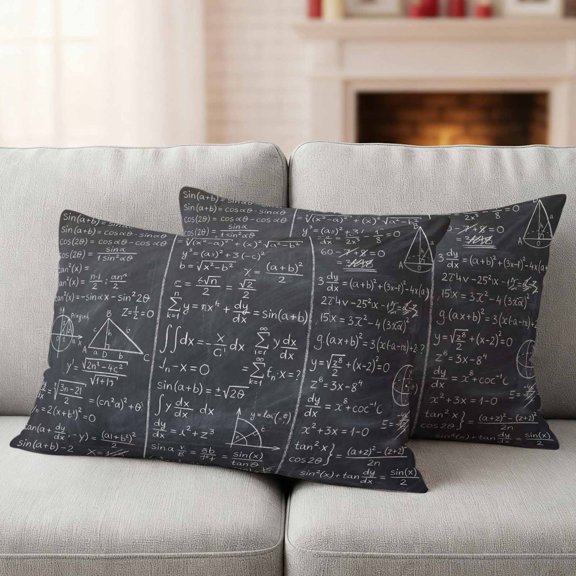 Mathematics Formulas Outdoor Waterproof Throw Pillow Covers 20x12 Set of 2, Blackboard with Math Numerical Geometric Pillowcases Cushion Pillowcase for Couch Sofa Patio Outside Pillow Protector