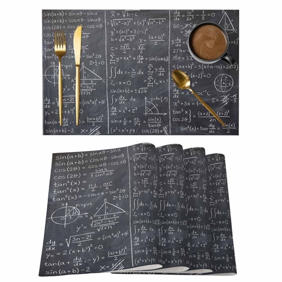 Mathematics Formulas Placemats Set of 12 Blackboard with Math Numerical Geometric Place Mats Indoor Wipeable Table Mats Washable Dining Table Placemats for Kitchen Holiday Party Home Decor 13x19 Inch