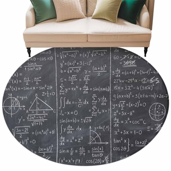 Mathematics Formulas Round Area Rugs Collection 7', Blackboard with Math Numerical Geometric Non Slip Indoor Circular Throw Runner Rug Floor Mat Carpet for Living Room Dining Table Bedroom Nursery