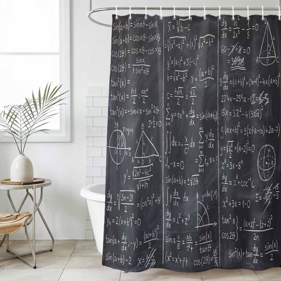Mathematics Formulas Small Stall Shower Curtain, Waterproof Shower Curtains for Bathroom, Blackboard with Math Numerical Geometric Washable Fabric Bath Curtain for Bathtub with Hooks 36x72 Inches