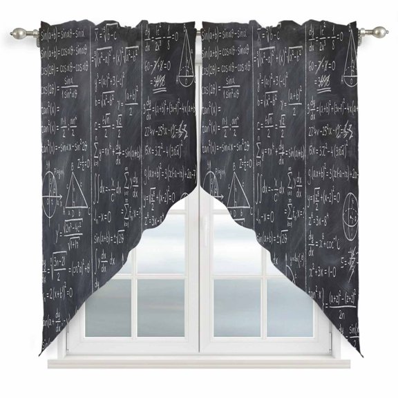 Mathematics Formulas Swag Valances for Windows, Kitchen Curtains 36 Inch Length 2 Panels Set, Blackboard with Math Numerical Geometric Short Curtains for Small Windows Cafe Curtains 28"x36"