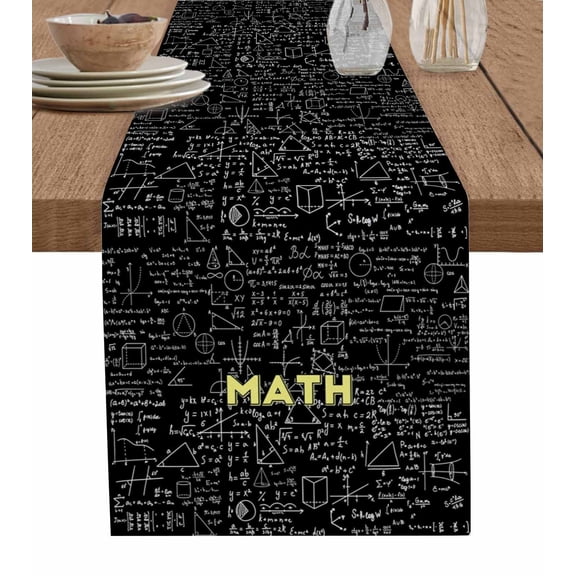 Mathematics Formulas Table Runner 108 Inches, Modern Abstract Art Math Geometric Bed Runner Dresser Scarves Tabletop for Indoor Outdoor Parties/Ceremony/Banquet, 13"x 108"