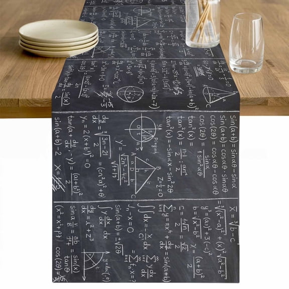 Mathematics Formulas Table Runner - 36 Inch Long Blackboard with Math Numerical Geometric Cotton and Linen Blended Dress Scarves Farmhouse Table Runner for Kitchen Dining, Coffee Table, 13" x 36"
