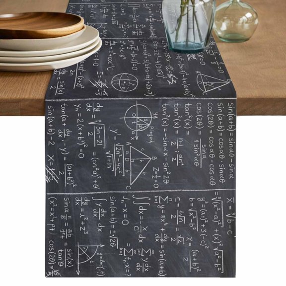 Mathematics Formulas Table Runner 36 Inches, Blackboard with Math Numerical Geometric Bed Runner Dresser Scarves Tabletop for Indoor Outdoor Parties/Ceremony/Banquet, 13"x 36"