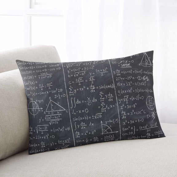 Mathematics Formulas Throw Pillow Covers, Blackboard with Math Numerical Geometric Soft Breathable Pillow Cases with Invisible Zipper, Toddler Pillowcases for Couch Bed Sofa Chair 12x20 Inches