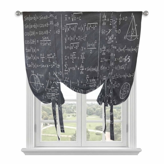 Mathematics Formulas Tie Up Curtains for Window, Thermal Insulated Balloon Shade Adjustable Rod Pocket Curtains Valance for Kitchen Bathroom Cafe 34 x 45 Blackboard with Math Numerical Geometric
