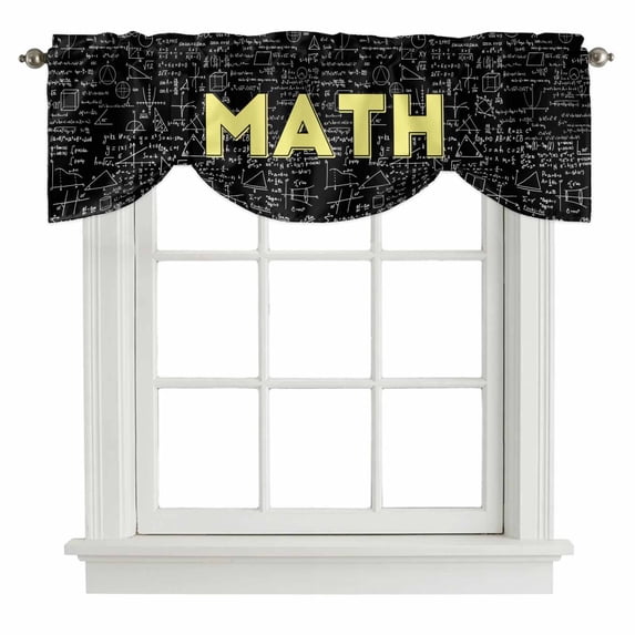 Mathematics Formulas Tie Up Valance Curtains for Windows, Kitchen Curtains Window Treatments, Modern Abstract Art Math Geometric Short Window Shades Valances for Bedroom Bathroom Cafe 54"x18"