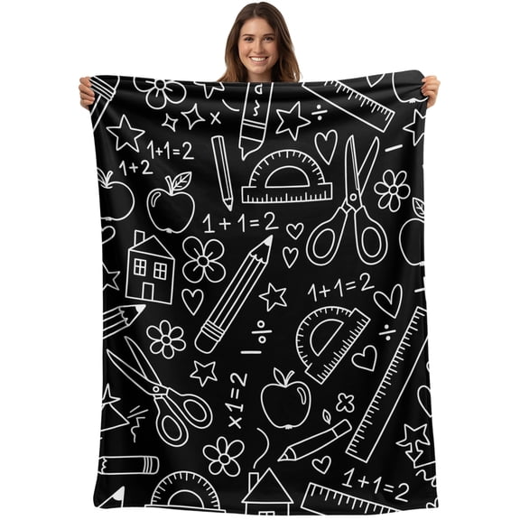 Mathematics Tools Sketch Blanket Soft Cozy Warm Throw Blanket for Couch, Plush Fuzzy Flannel Blankets for Sofa, Black Modern Abstract Icons Bed Blankets Lightweight Gifts for Women, 30"x40"