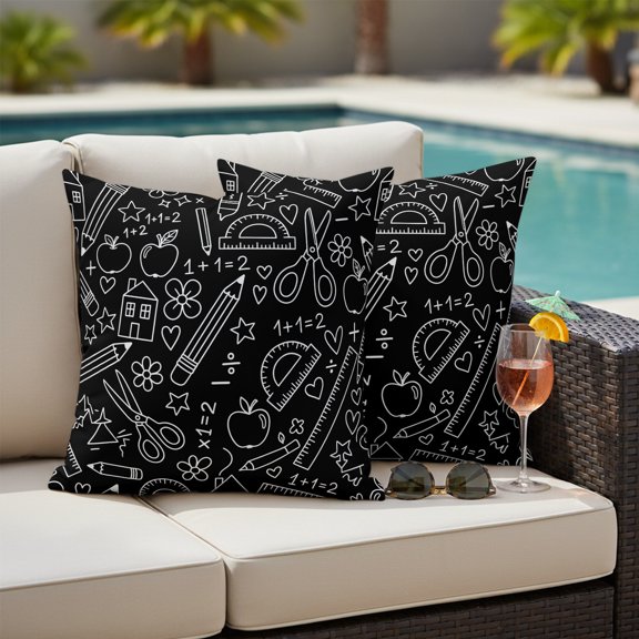 Mathematics Tools Sketch Outdoor Pillow Covers 16x16 Inch Throw Pillow Covers Set of 2 Waterproof Decorative Pillow Cases Black Modern Abstract Icons Cushion Covers for Patio Furniture Garden Couch
