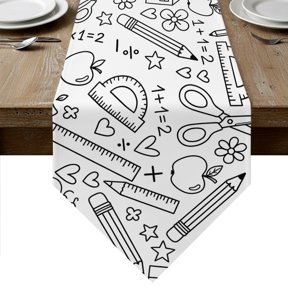 Mathematics Tools Sketch Table Runner Linen Burlap Table Runner 108 Inches Long White Modern Abstract Icons Dresser Scarves for Kitchen Island Coffee Dining Room Party Wedding Holiday Decor 13"x108"