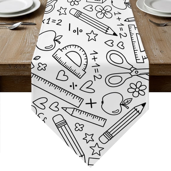 Mathematics Tools Sketch Table Runner Linen Burlap Table Runner 108 Inches Long White Modern Abstract Icons Dresser Scarves for Kitchen Island Coffee Dining Room Party Wedding Holiday Decor 13"x108"