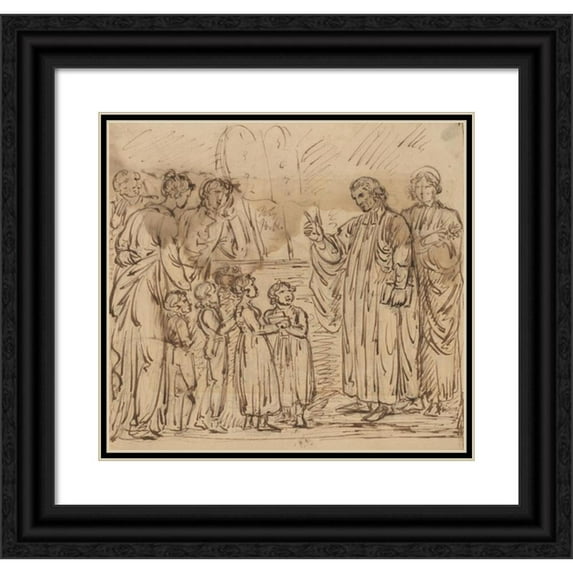 Mather Brown 21x20 Black Ornate Framed Double Matted Museum Art Print Titled: Bible Lesson (Recto) (1780-1790)
