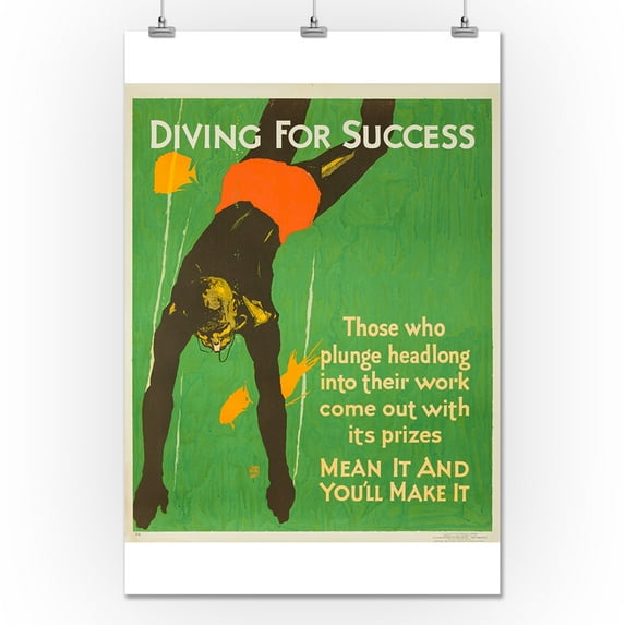 Mather - Diving for Success Vintage Poster (artist: Elmes) USA c. 1929 (24x36 Giclee Gallery Print, Wall Decor Travel Poster)