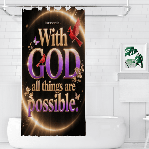 Mathew 19 With God All Things Are Possible Polyester Shower Curtains, 36" x 72"