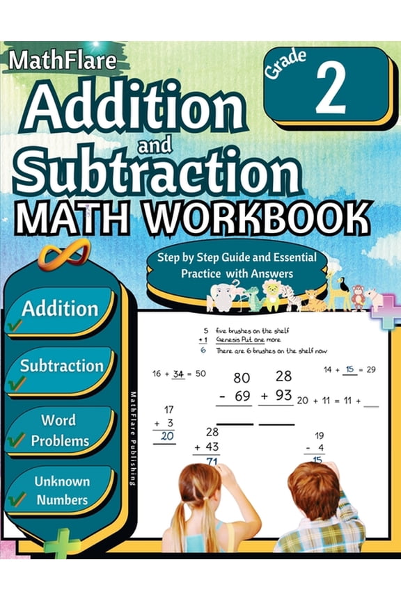 Mathflare Workbooks Addition and Subtraction Math Workbook 2nd Grade: Word Problems Grade 2, Addition and Subtraction with Regrouping, Findi, Book 1, (Paperback)