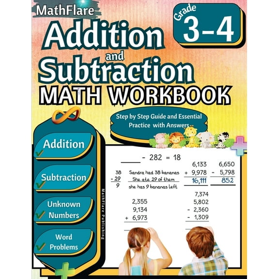 Mathflare Workbooks Addition and Subtraction Math Workbook 3rd and 4th Grade: Word Problems Grade 3-4, Addition and Subtraction with Regroup, Book 1, (Paperback)