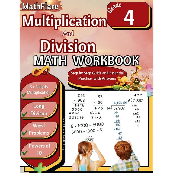 Mathflare Workbooks Multiplication and Division Math Workbook 4th Grade: Multiplication and Division Word Problems Grade 4, Triple Digit Mul, Book 1, (Paperback)