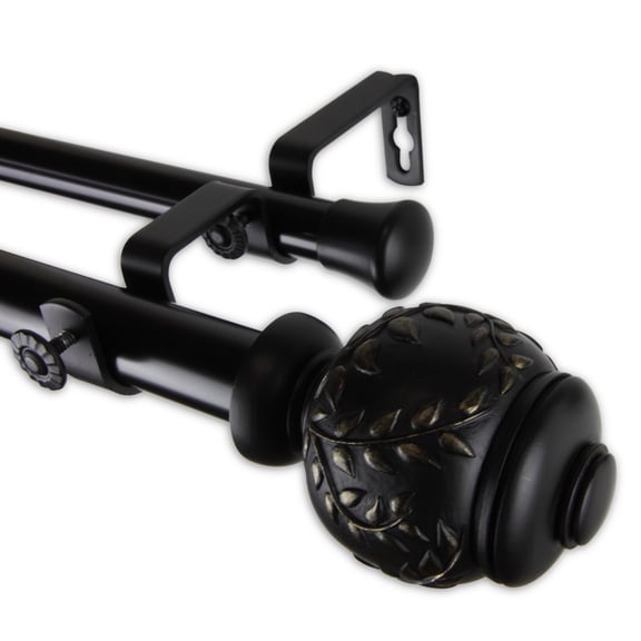 Mathilda Double Curtain Rod 1" OD 28-48 inch - Black