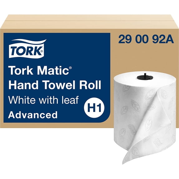 Matic Hand Towel Roll, White With Gray Leaf, Advanced, H1, 100% Recycled Fiber, High Absorbency, Medium Capacity, 2-Ply, 6 Rolls x 525 ft - 290092A