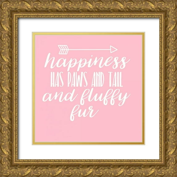 Matic,Jelena 26x26 Gold Ornate Wood Framed with Double Matting Museum Art Print Titled - Happiness Paws Pink