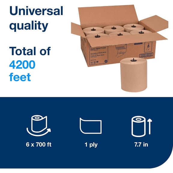 Matic Paper Hand Towel Roll Natural H1, Universal, 100% Recycled Fiber, 6 Rolls x 700 ft, 290088