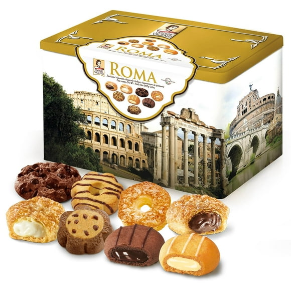 Matilde Vicenzi Roma Cookie Tin - AIS1Italian Pastries & Bakery in Individually Wrapped Trays - Bakery Dessert Gifts - Puff Pastry, Assorted in Italian Design Gift Tin 32oz (907g)