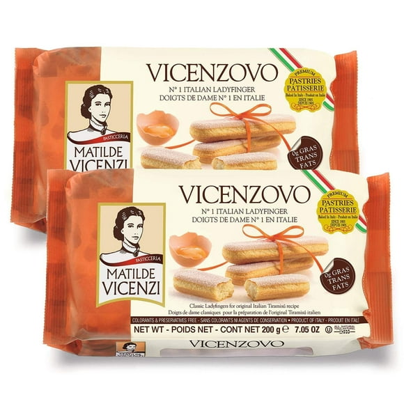 Matilde Vicenzi Vicenzovo Ladyfingers 14.10oz - Classic Italian Biscuits, Ladyfingers Cookies for Tiramisu, Kosher Dairy Cookies, Italian Bakery Dessert Gifts For Special Occasions 7.05 oz(200g), 2Pk