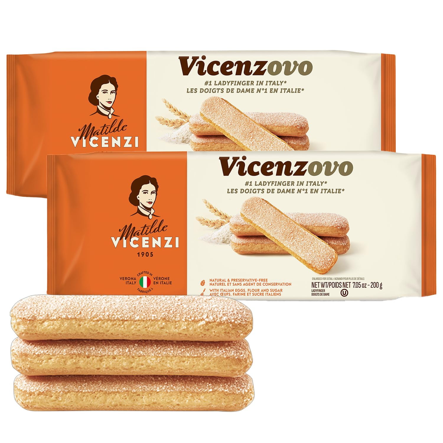 Matilde Vicenzi Vicenzovo 14.10oz - GJM1&nbsp;Classic Italian Biscuits, Cookies for Tiramisu, Kosher Dairy Cookies, Italian Bakery Dessert Gifts For Special Occasions 7.05 oz (200g), 2Pk
