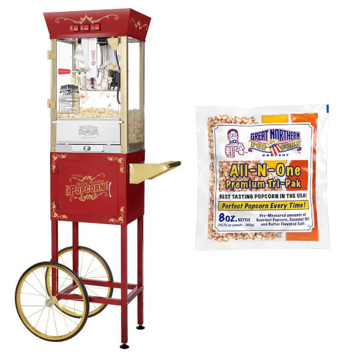 Matinee Popcorn Machine and Cart – 3 Gallon Popcorn Popper, 8oz