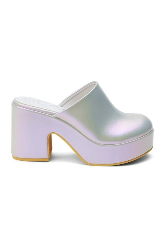 Women Jayde Grey Pearl Platform Chunky Heel Dress Mule Shoes