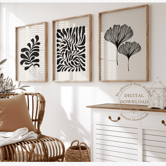 Matisse Botanical Black White Minimal Mid Century Boho Poster Set 3 Prints Set 3 , Poster Only