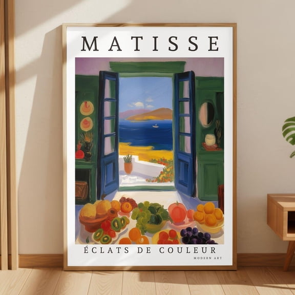 Matisse Inspired Open Window Poster Mediterranean Coastal Still Life Print Colorful Modern Wall Art Kitchen Decor