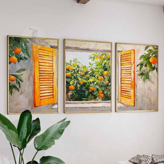 Matisse Inspired Open Window Prints Orange Orchard Home Decor Office Wall Art Set 3