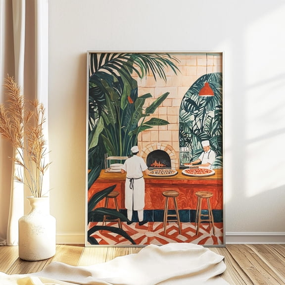 Matisse Inspired Pizza Print Fun Kitchen Food Wall Poster, Unframed Canvas 8x10in