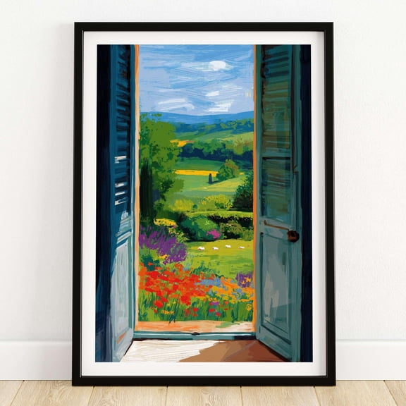 Matisse Open Window English Garden Print Red Poppies and Green Shutters Wall Decor