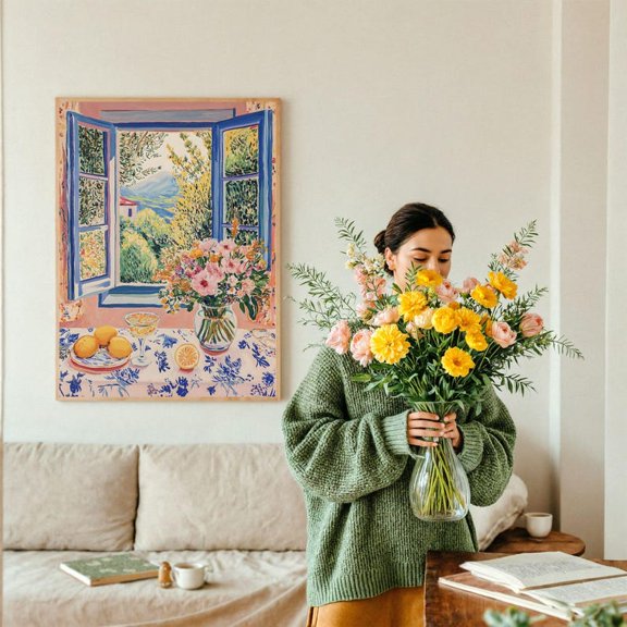 Matisse Open Window Lemon Poster – Mediterranean Coastal Modern Art Print 8x12 UNFRAMED