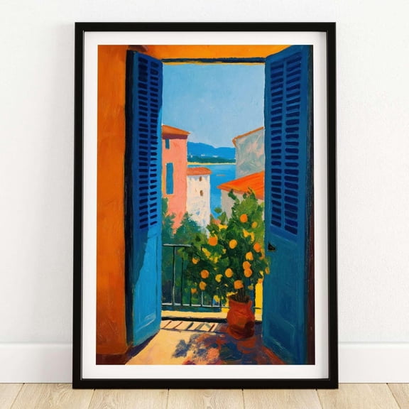 Matisse Open Window Orange Tree Poster – Blue Shutters Sea View Art Print 8x12 UNFRAMED