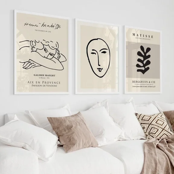 Matisse Prints Set of 3 Wall Art Poster Beige Black Neutral Home Decor, Poster Only