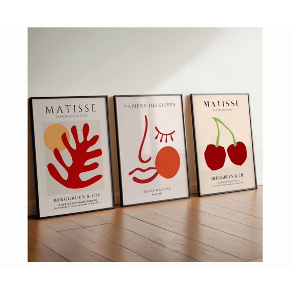 Matisse Red Abstract Poster, Cherry Face Botanical Art Home Decor Office Wall Art Set 3